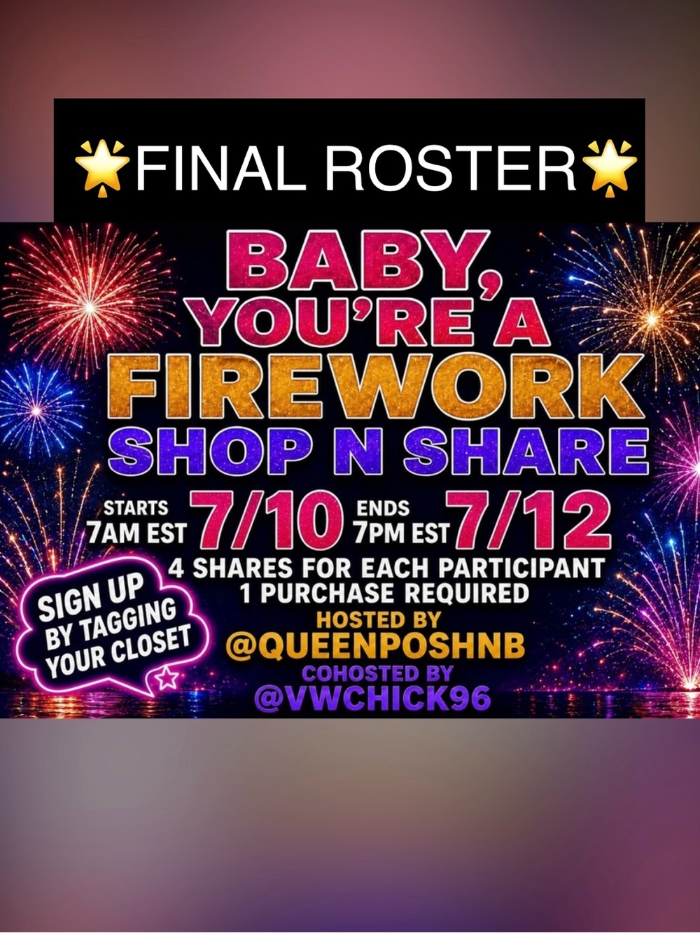 1 person LEFT ON NSL! Note below 👇 🎆Baby YOU’RE A FIREWORK 🎇Still 1 day left!